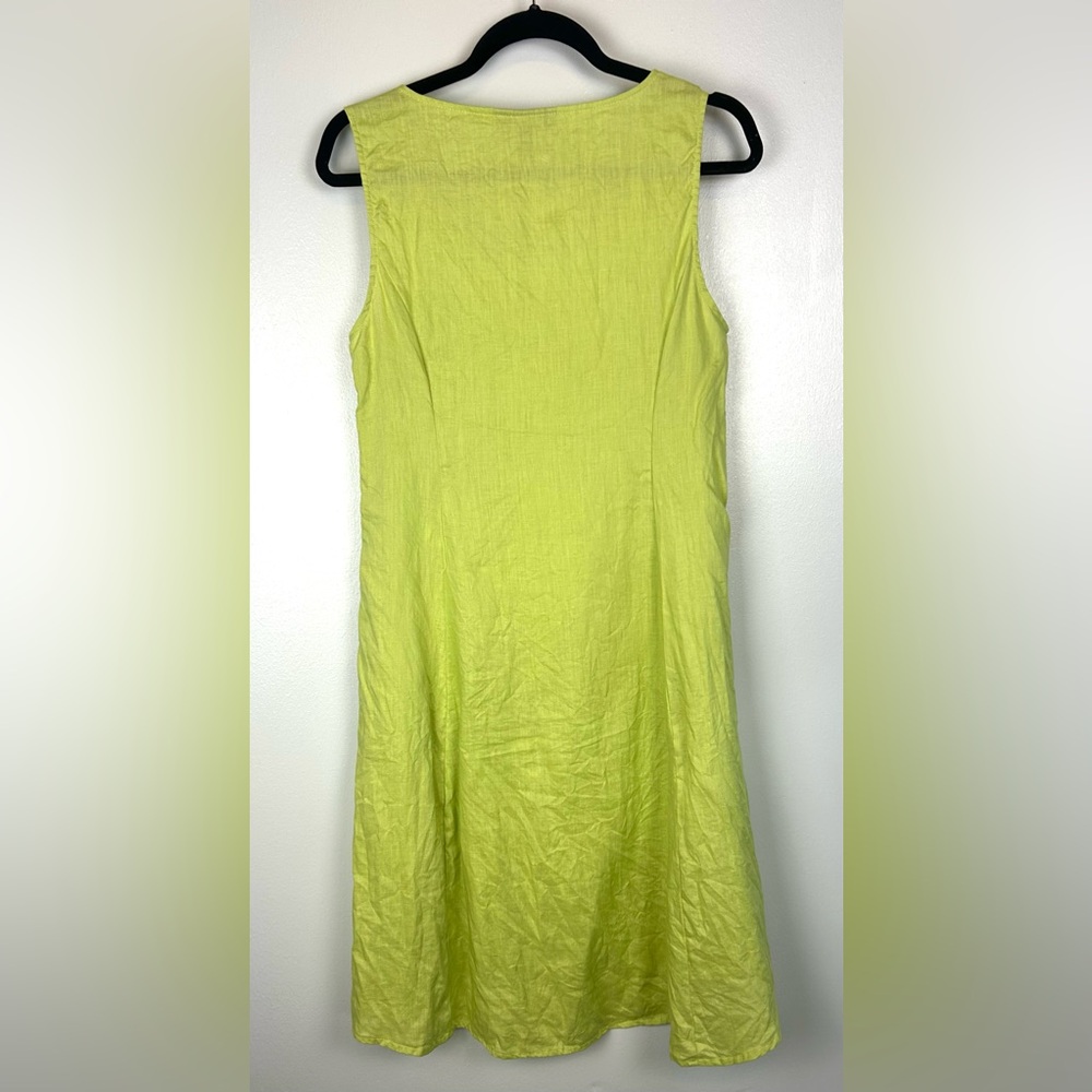 Grace Elements Linen Midi Dress Size Medium Bright Lime Green High Low Lagenlook - Picture 5 of 5